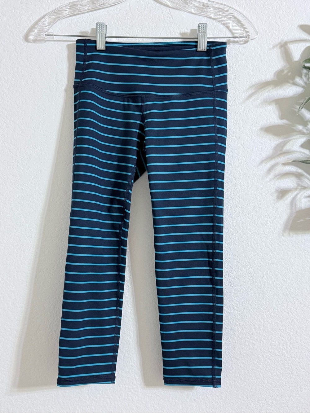 Athleta Navy and Teal Striped Performance Leggings